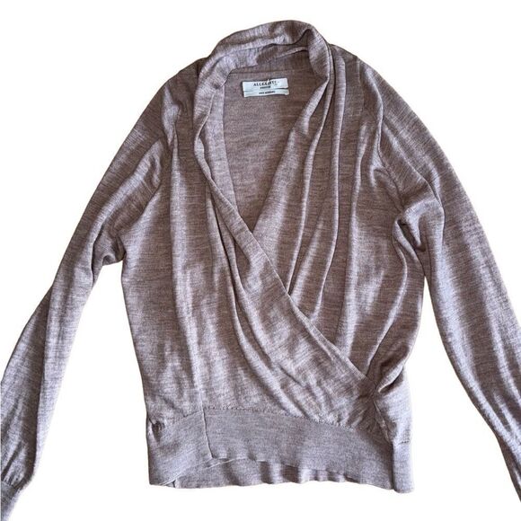 All Saints Wasson Rib Open Front Wool Cardigan Pashmina Pink- Size Medium - Picture 4 of 7